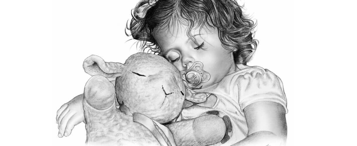 pencil-sketch-baby-girl-with-teddy-bear