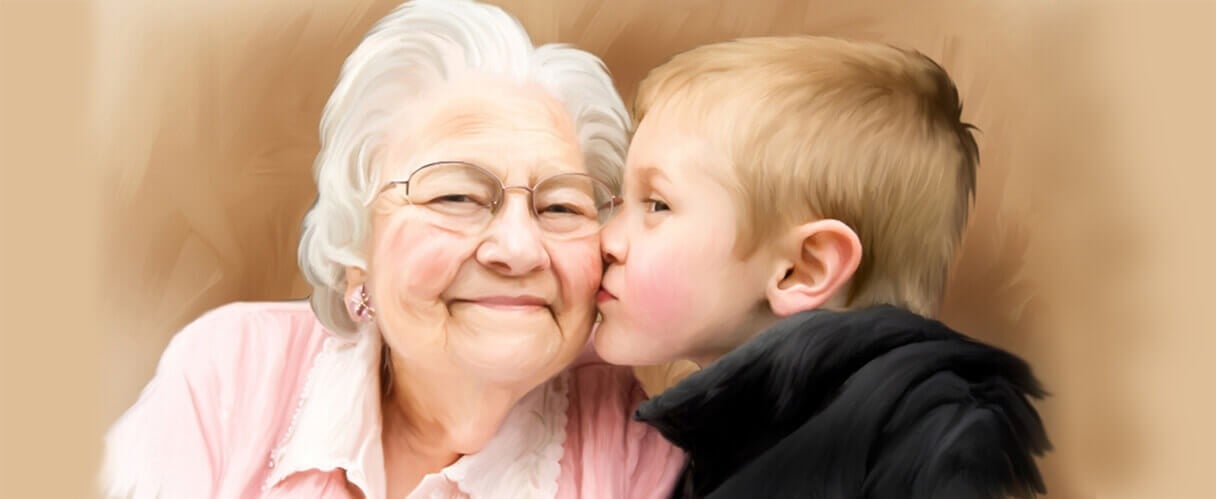 oil-painting-boy-kissing-grandma
