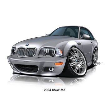 car caricature portrait of a car with text 2004 BMW M3