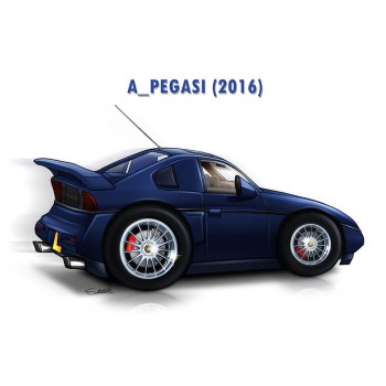 car caricature art of a sports car with text A_Pegasi 2016