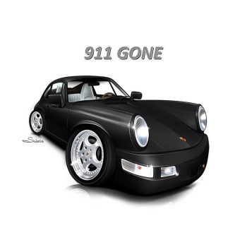 car caricature portrait of a sports car with text 911 Gone