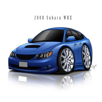 car caricature portrait of a car with text 2008 Subaru WRX