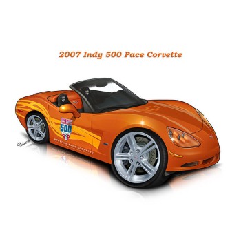 car caricature portrait of a sportscar with text 2007 Indy 500 Pace Corvette