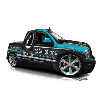 car caricature painting of a corporate truck