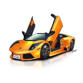 car caricature painting of a Lamborghini with open doors