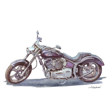 watercolor pen and ink portrait of a motorcycle