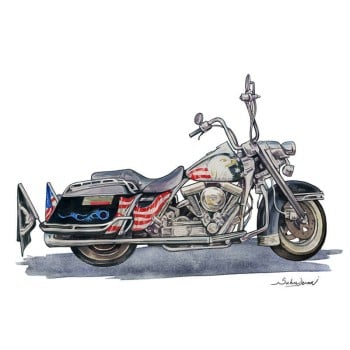 watercolor of a motorcycle with patriotic symbols