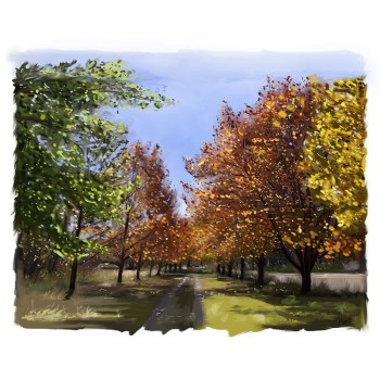 oil landscape of trees in autumn