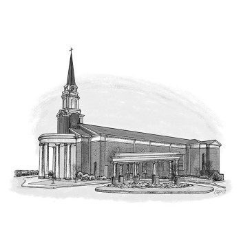 pen and ink black and white art of a church