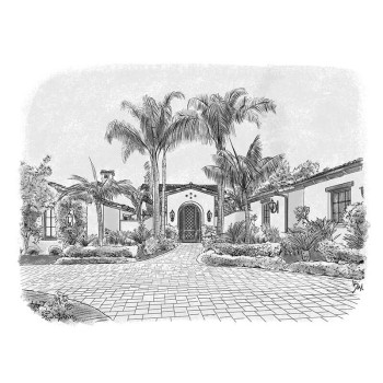 pen and ink black and white art of a house