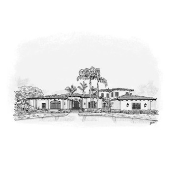 pen and ink black and white art of a house