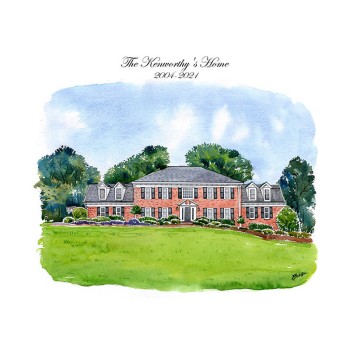 watercolor of a house with text The Kenworthy's Home