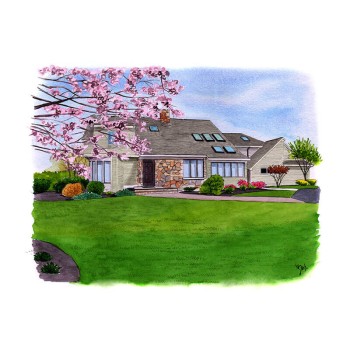watercolor portrait of a contemporary house