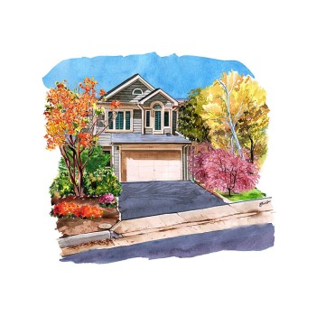 watercolor of a house in fall season
