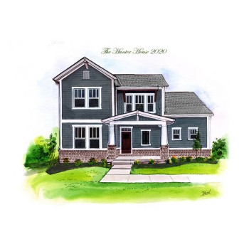 watercolor of a house with text The Hunter House 2020