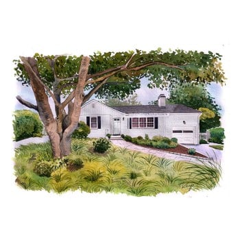 watercolor portrait art of a house