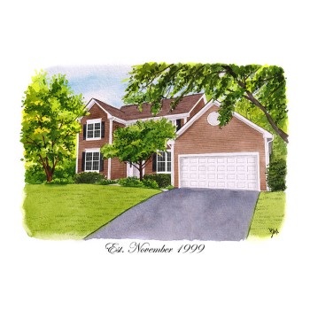 watercolor of a house with text Est. November 1999