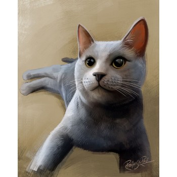 oil portrait of a cat laying down