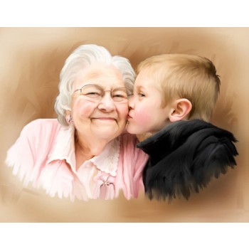 oil portrait of a grandmother with boy