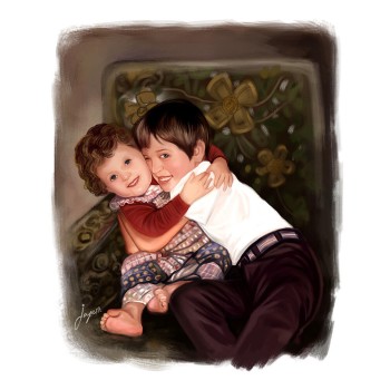 oil portrait of 2 boys