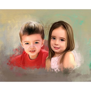 oil portrait of 2 children