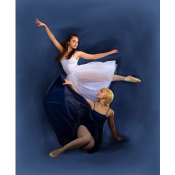 oil portrait of 2 women dancing