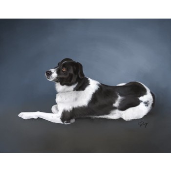 oil painting of a dog laying down