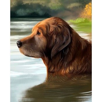 oil artwork of a dog in the water