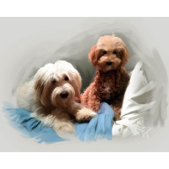 oil portrait of 2 dogs