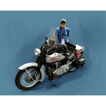 oil painting of a man with his motorcycle