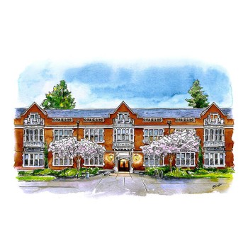 watercolor pen and ink art of a building