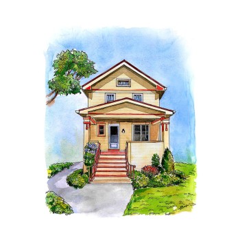 watercolor pen and ink artwork of a house