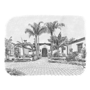 pen and ink black and white art of a house