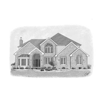 pen and ink black and white painting of a house