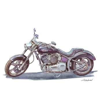 pen and ink and watercolor art of a motorcycle