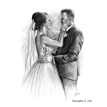 pencil sketch portrait of a wedding couple with text November 17 2017