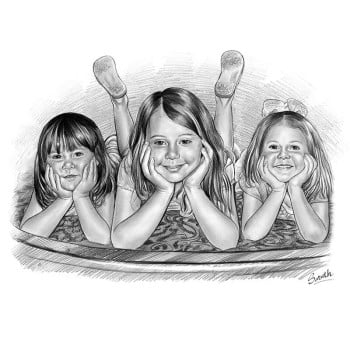 pencil sketch art of 3 children