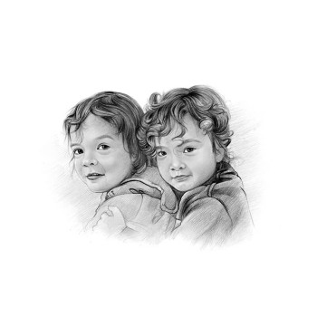 pencil sketch art of a 2 children