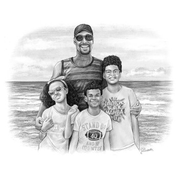 pencil sketch portrait of a family by the ocean