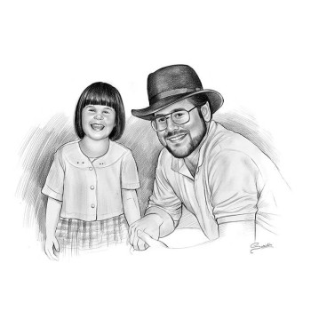 pencil sketch portrait of a man with a young girl