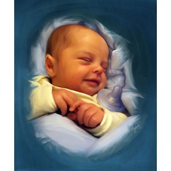 oil portrait of a sleeping baby 