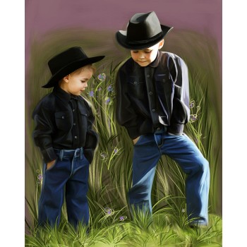 oil portrait of 2 boys outside