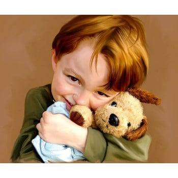 oil portrait of a boy with a stuffed animal