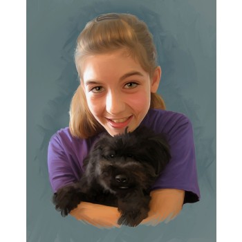 oil portrait of a girl with a dog