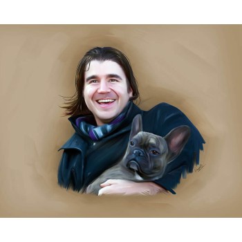 oil portrait painting of a man with his dog