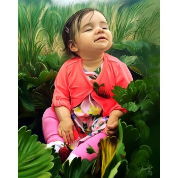 oil portrait artwork of a girl in a garden