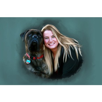 oil portrait art of a girl with her dog