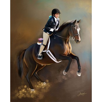 oil portrait painting of a child riding a horse