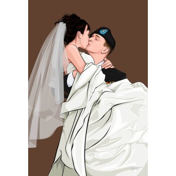 pop art of a wedding couple kissing