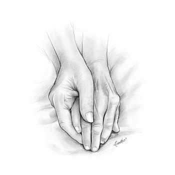 pencil sketch of 2 hands together